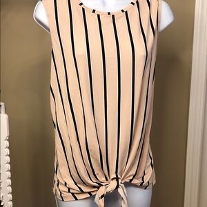 Adrianna Papell Striped Tie-Front Tank Top in Beige and Black